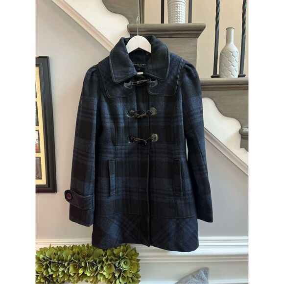 Black Rivit Blue & Black Plaid Toggle Dark Academia Coat sz S - Picture 1 of 8